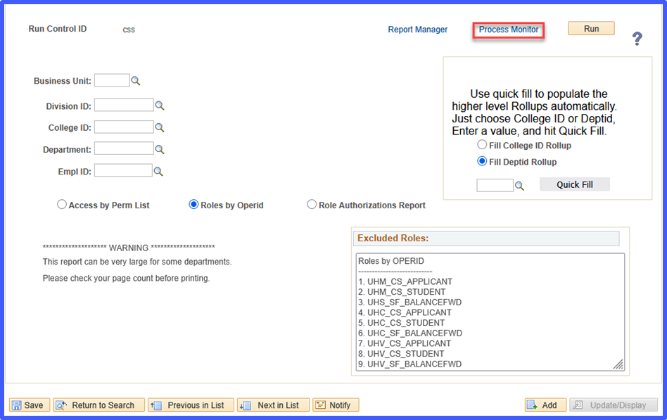 Image of run control page setup
