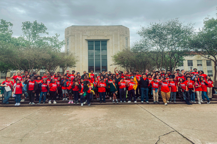 Students gathered to take a group picture.