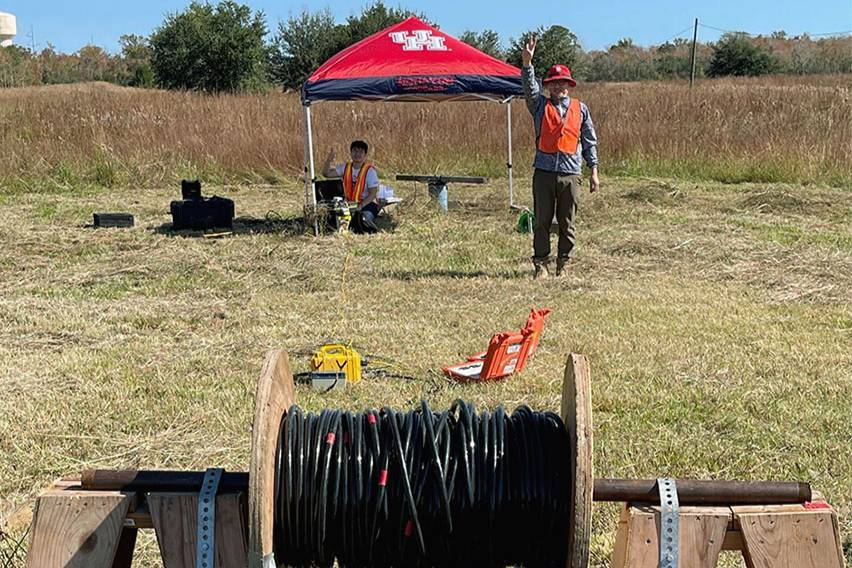 University of Houston researchers using cables and equipment for geophysical studies
