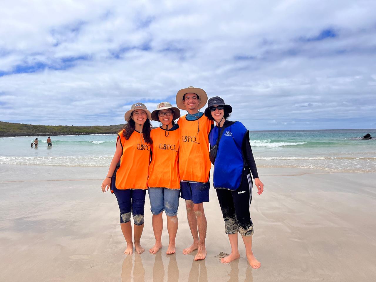 groupd of students on galapagos beach