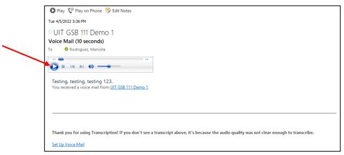 Listen to Voicemail in Teams using Outlook