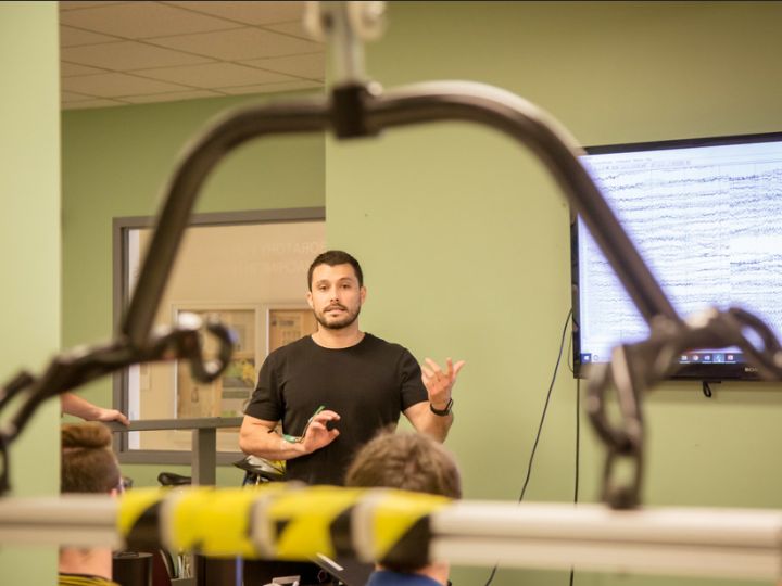 student in active classroom