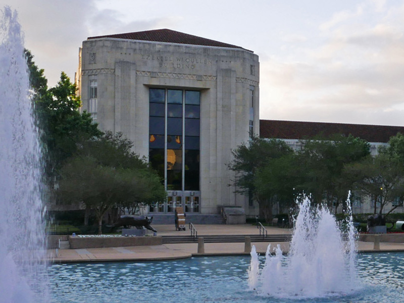 UH E Cullen building exterior seen from fountain