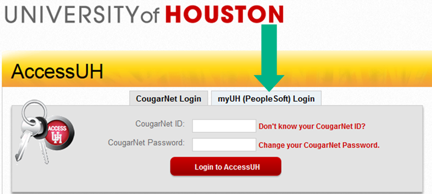 Click on myUH (PeopleSoft) Login tab